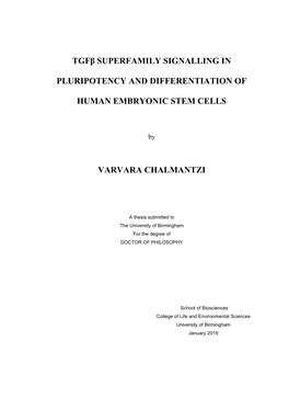 Tgfβ Superfamily Signalling in Pluripotency and Differentiation Of