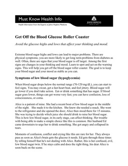 Get Off the Blood Glucose Roller Coaster Avoid the Glucose Highs and Lows That Affect Your Thinking and Mood