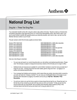 Anthem Blue Cross Prescription Formulary List
