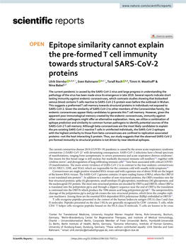 Epitope Similarity Cannot Explain the Pre-Formed T Cell Immunity