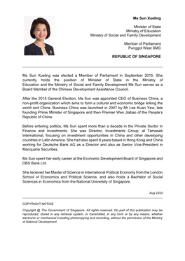 Ms Sun Xueling Minister of State Ministry