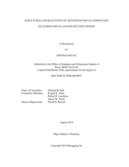 Structures and Reactivity of Transition-Metal Compounds