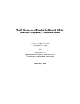 Management Plan for the Banded Killifish (Fundulus Diaphanus) in Newfoundland