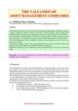 Asset Management Companies Valuation