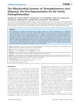 The Mitochondrial Genome of Paramphistomum Cervi (Digenea), the First Representative for the Family Paramphistomidae