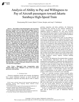 Analysis of Ability to Pay and Willingness to Pay of Aircraft Passengers Toward Jakarta Surabaya High-Speed Train