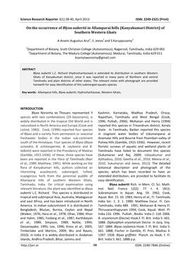 On the Occurrence of Blyxa Aubertii in Allamparai Hills (Kanyakumari District) of Southern Western Ghats