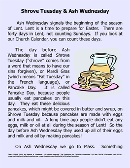 Shrove Tuesday-Ash Wednesday