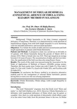 Management of Fibular Hemimelia (Congenital Absence of Fibula) Using Ilizarov Method in Sulaimani