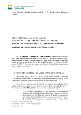 Excelentíssimo Senhor Ministro LUIZ FUX Do Supremo Tribunal Federal