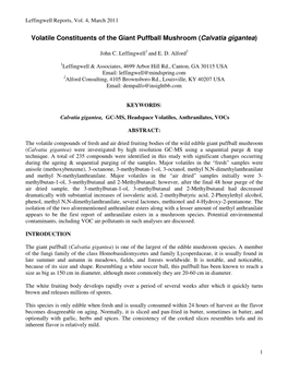 Volatile Constituents of the Giant Puffball Mushroom (Calvatia Gigantea)