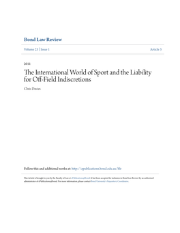 The International World of Sport and the Liability for Off-Field Indiscretions