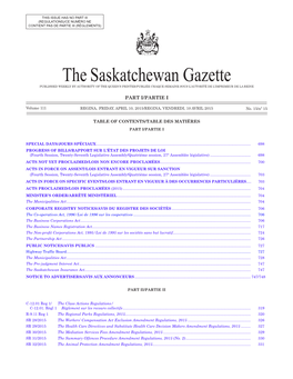 THE SASKATCHEWAN GAZETTE, April 10, 2015 697