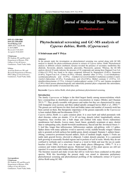 Phytochemical Screening and GC-MS Analysis of Cyperus Dubius, Rottb