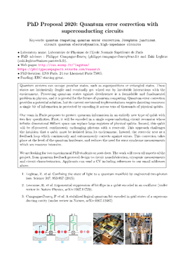 Phd Proposal 2020: Quantum Error Correction with Superconducting Circuits