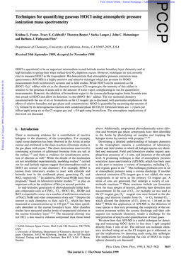 Techniques for Quantifying Gaseous Hocl Using Atmospheric Pressure Ionization Mass Spectrometry