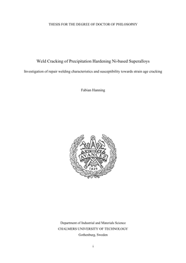 Weld Cracking of Precipitation Hardening Ni-Based Superalloys