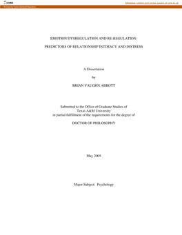 Emotion Dysregulation and Re-Regulation