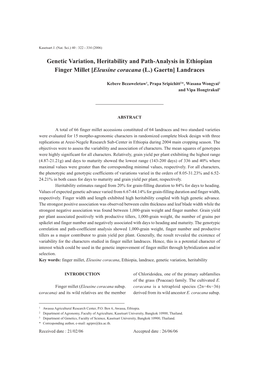 Genetic Variation, Heritability and Path-Analysis in Ethiopian Finger Millet [Eleusine Coracana (L.) Gaertn] Landraces
