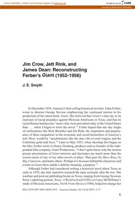 Jim Crow, Jett Rink, and James Dean: Reconstructing Ferber's Giant