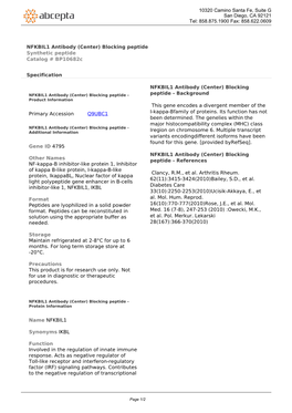 NFKBIL1 Antibody (Center) Blocking Peptide Synthetic Peptide Catalog # Bp10682c