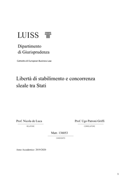 Libertà Di Stabilimento E Concorrenza Sleale Tra Stati