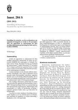 Innst. 284 S (2011–2012) Innstilling Til Stortinget Fra Utenriks- Og Forsvarskomiteen