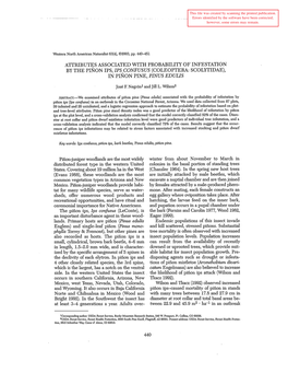 ATTRIBUTES ASSOCIATED with PROBABILITY of INFESTATION by the PINON IPS, IPS Confusus (COLEOPTERA: SCOLYTIDAE), in PINON PINE, PINUS EDULIS