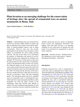 Plant Invasion As an Emerging Challenge for the Conservation of Heritage Sites: the Spread of Ornamental Trees on Ancient Monuments in Rome, Italy