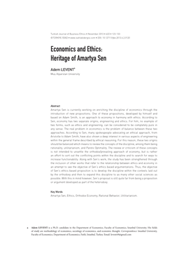Economics and Ethics: Heritage of Amartya Sen
