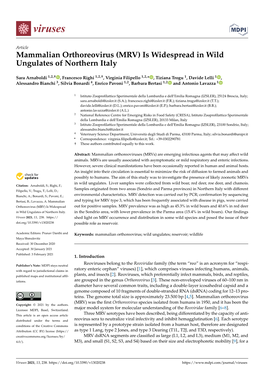 Mammalian Orthoreovirus (MRV) Is Widespread in Wild Ungulates of Northern Italy