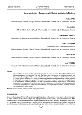 Local Anesthetics – Substances with Multiple Application in Medicine