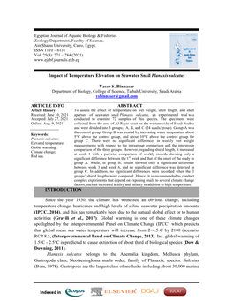 Impact of Temperature Elevation on Seawater Snail Planaxis Sulcatus