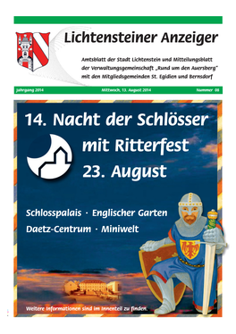 14. Nacht Der Schlösser Mit Ritterfest 23. August