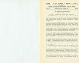 THE COLORADO MAGAZINE Published by the State Historical and Natural History Society of Colorado