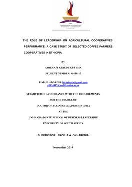 The Role of Leadership on Agricultural Cooperatives Performance in Selected Coffee Farmers’ Cooperatives in Southern Ethiopia