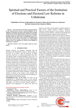 Spiritual and Practical Factors of the Institution of Elections and Electoral Law Reforms in Uzbekistan