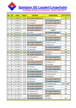 Spielplan SG Laudert/Lingerhahn Kreisligen B-Süd & C-Hunsrück - Saison 2012/2013