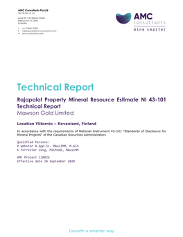 Technical Report Rajapalot Property Mineral Resource Estimate NI 43-101 Technical Report Mawson Gold Limited