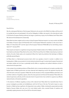 Letter to Mr Andrea Enria