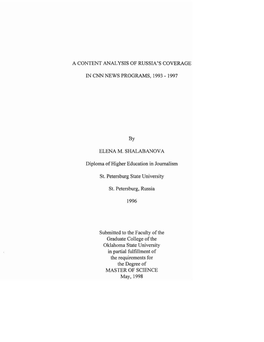 A Content Analysis of Russia's Coverage in Cnn News Programs, 1993 - 1997