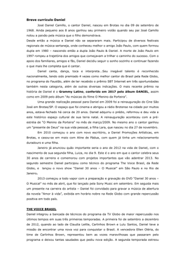 Breve Currículo Daniel José Daniel Camillo, O Cantor Daniel, Nasceu Em Brotas No Dia 09 De Setembro De 1968