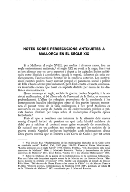 Notes Sobre Persecucions Antixuetes a Mallorca En El Segle Xix