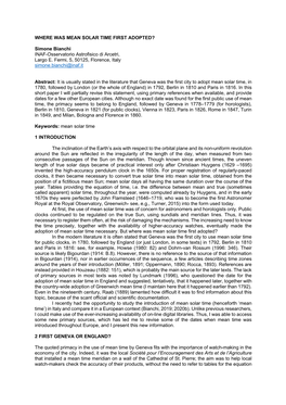 WHERE WAS MEAN SOLAR TIME FIRST ADOPTED? Simone Bianchi INAF-Osservatorio Astrofisico Di Arcetri, Largo E. Fermi, 5, 50125, Flor