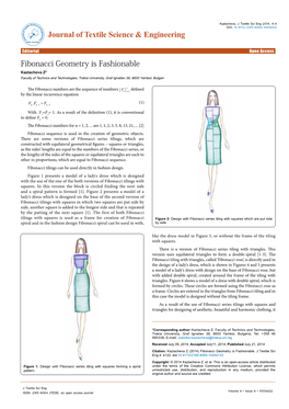 Fibonacci Geometry Is Fashionable Kazlacheva Z* Faculty of Technics and Technologies, Trakia University, Graf Ignatiev 38, 8600 Yambol, Bulgari