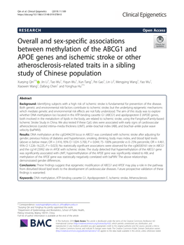 Overall and Sex-Specific Associations Between Methylation of the ABCG1