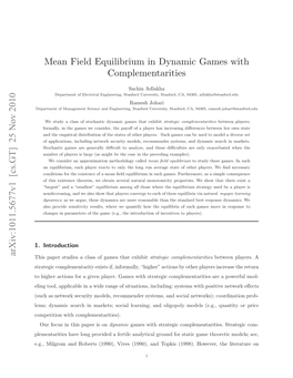 Mean Field Equilibrium in Dynamic Games with Complementarities