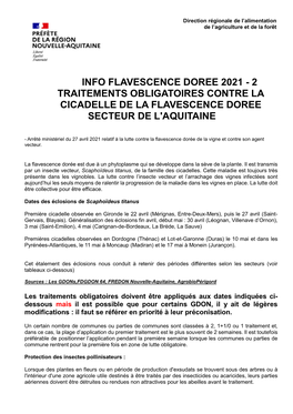 Info Flavescence Doree 2021 - 2 Traitements Obligatoires Contre La Cicadelle De La Flavescence Doree Secteur De L'aquitaine