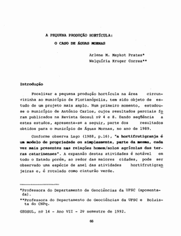 A Pequena Produção Hortícula: O Caso De Águas Mornas