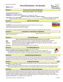 Phenol Red Solution, 1.0% Alcoholic MSDS # 523.00